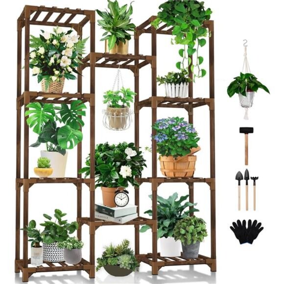 Plant Stand Indoor Outdoor, Tall Plant Shelf for Multiple Plants,10 tiers 11 Pot - Picture 1 of 7